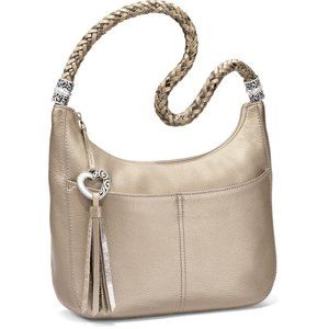 Brighton Barbados Ziptop Hobo in Zinc Pearl Pebbled Leather